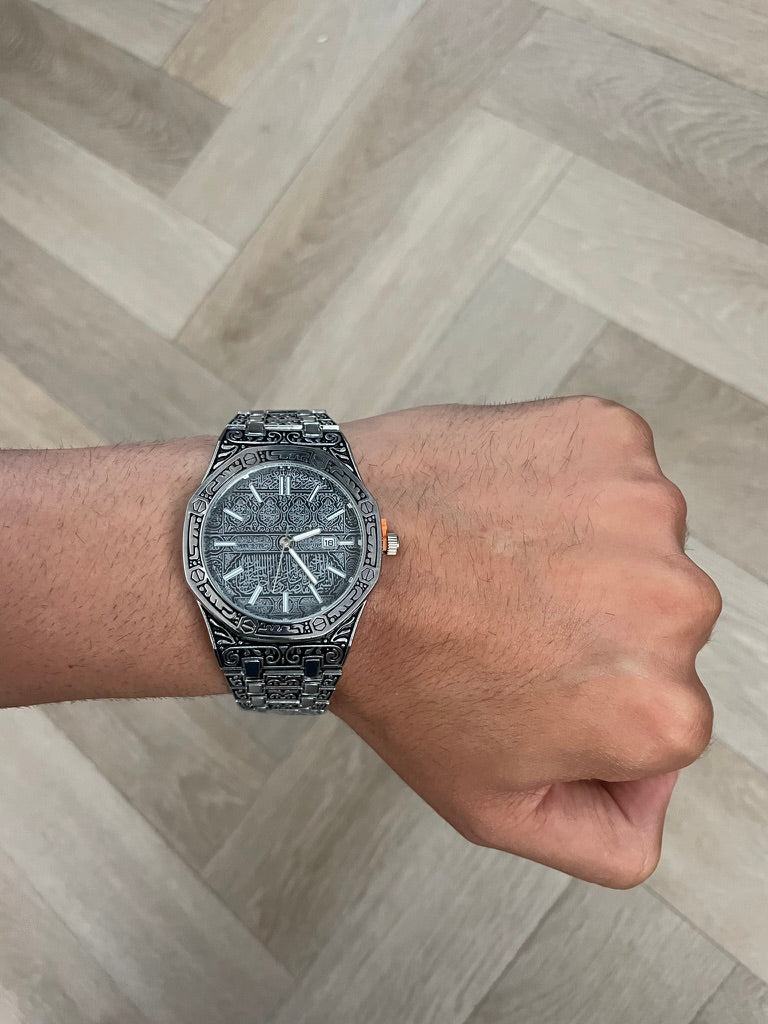 Men watch in silver with silver dial Arabic quartz watch – waterproof stainless steel