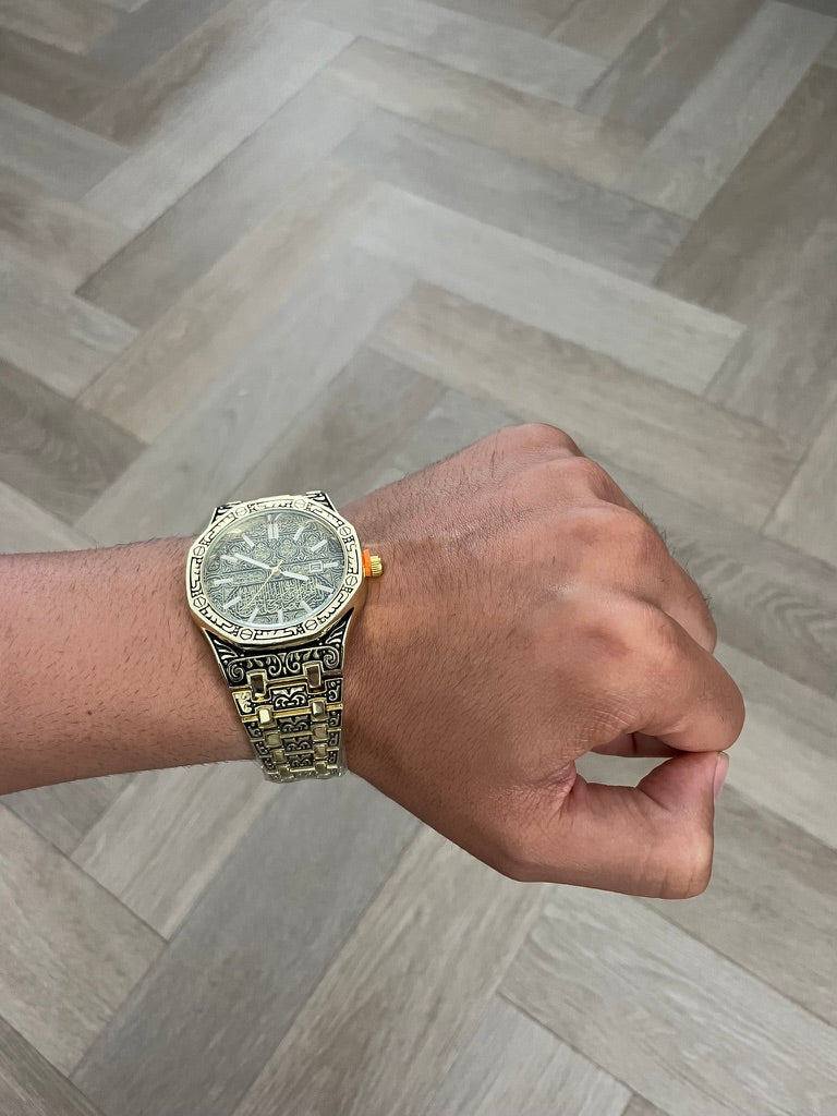 Men watch in gold with gold dial Arabic quartz watch – waterproof stainless steel