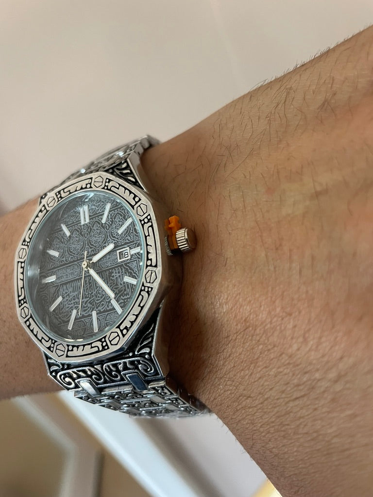 Men watch in silver with silver dial Arabic quartz watch – waterproof stainless steel
