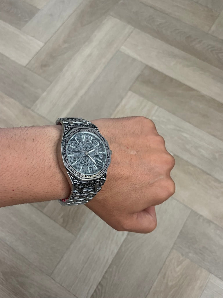 Men watch in silver with silver dial Arabic quartz watch – waterproof stainless steel