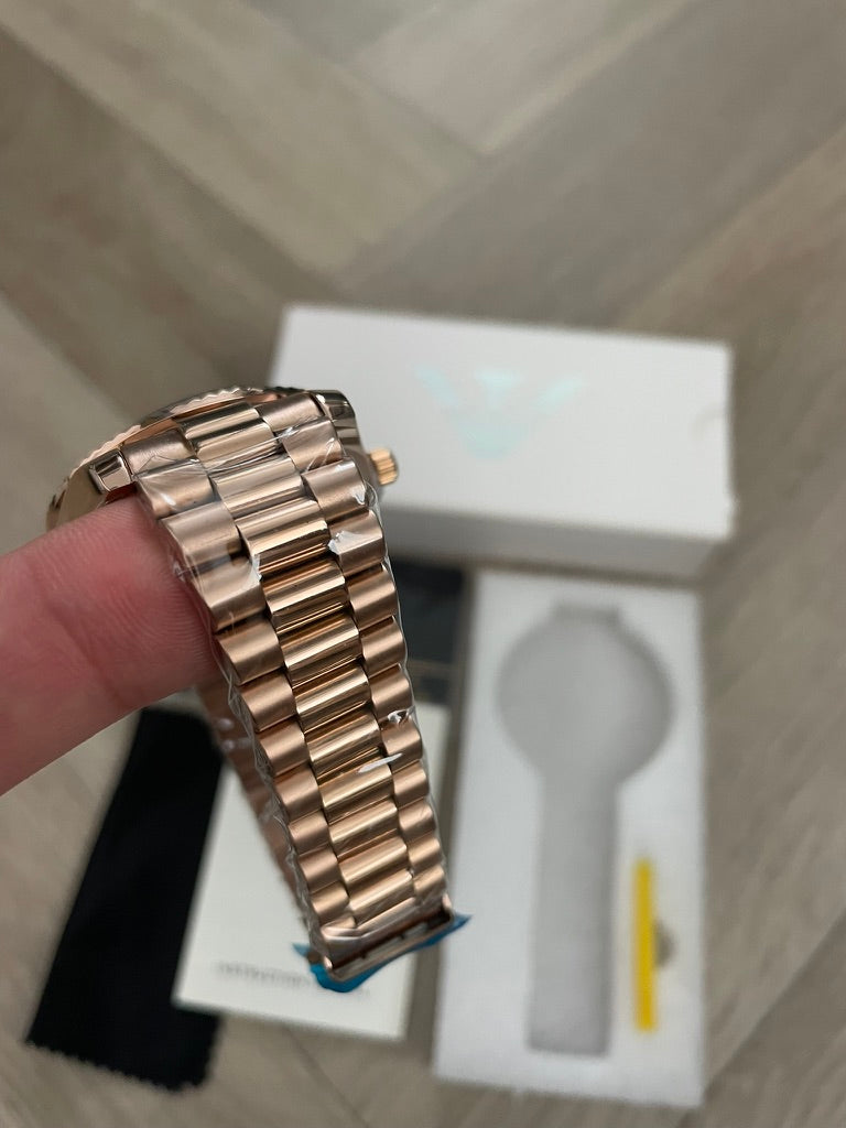 Men's Rose Gold Day Date Watch Quartz with Green Dial