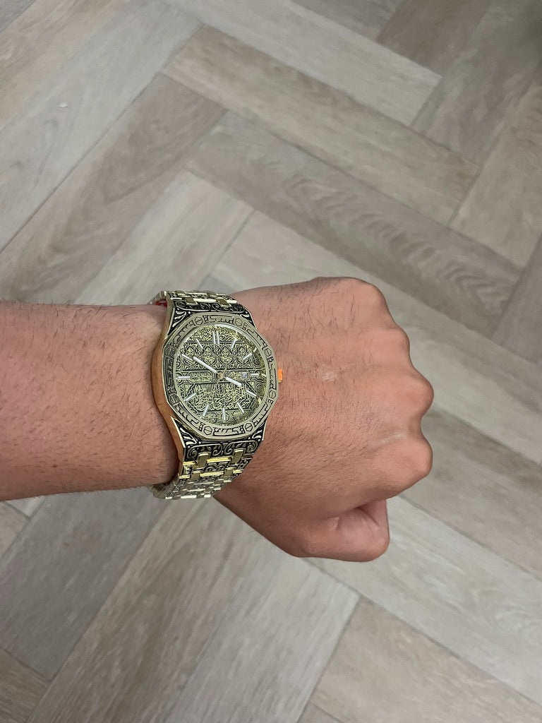 Men watch in gold with gold dial Arabic quartz watch – waterproof stainless steel