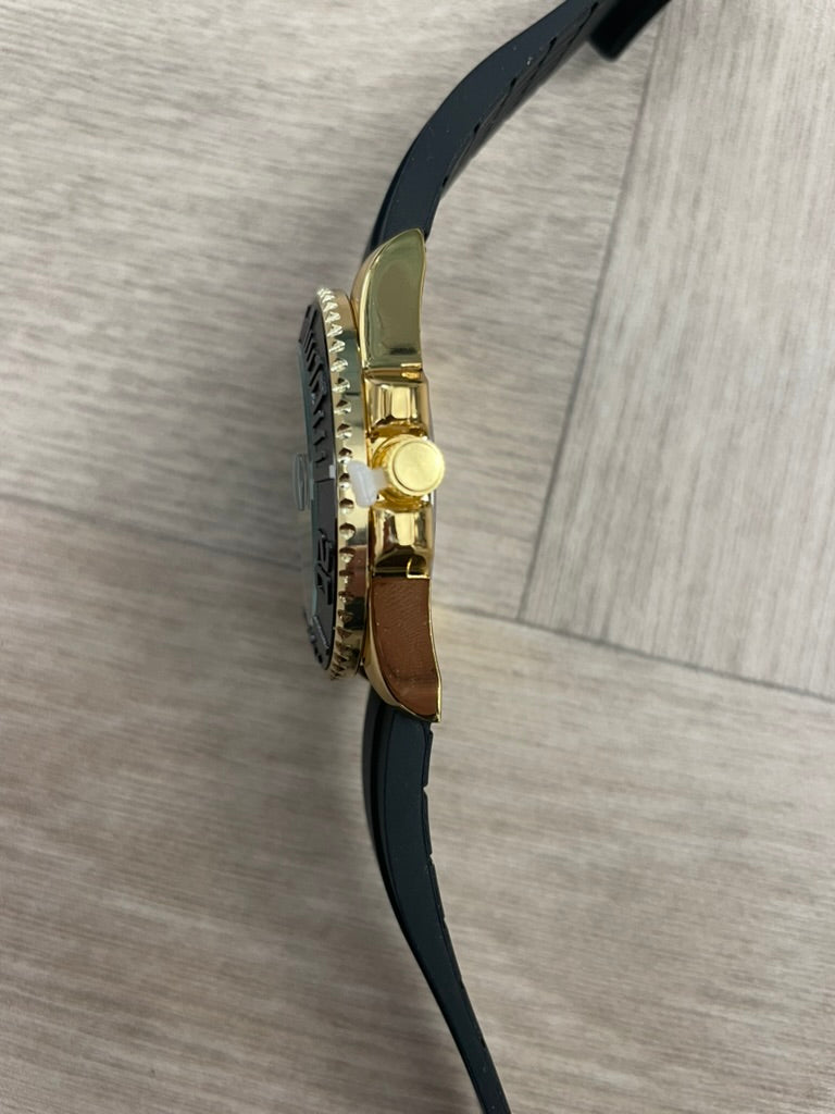 Men's Watch Classic Gold & Black – Luxury Quartz, Stainless Steel, Rubber Strap