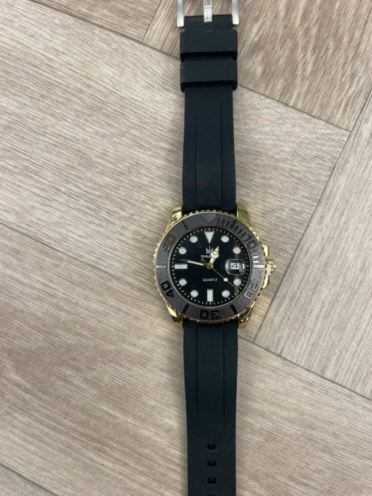Men's Watch Classic Gold & Black – Luxury Quartz, Stainless Steel, Rubber Strap