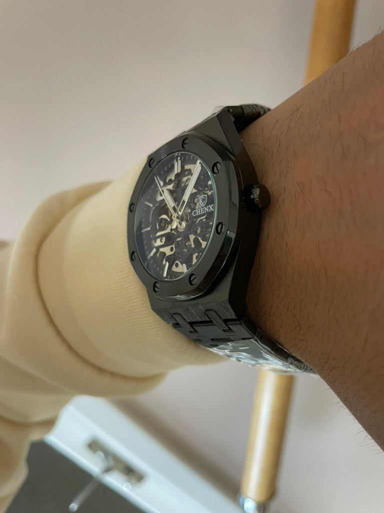 Men's Black Luxury Skeleton Automatic Watch - Waterproof Stainless Steel AP Style