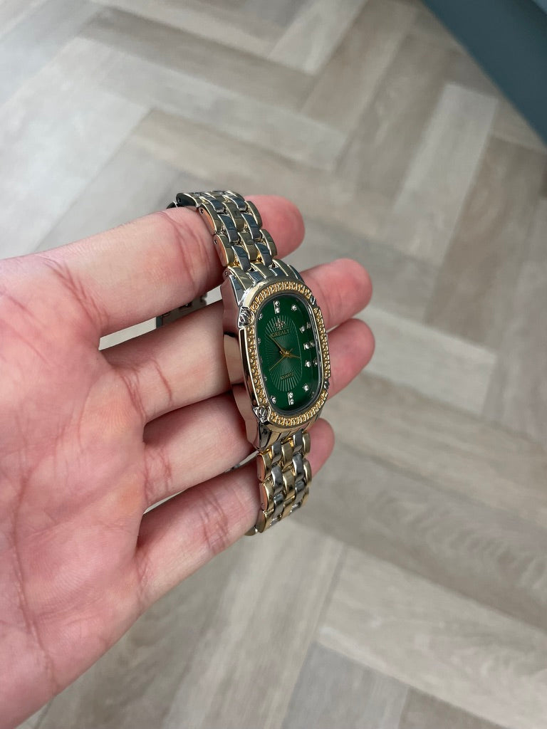 Luxury Green Dial Gold & Silver Women's Watch – Elegant Crystal Accent Quartz Timepiece
