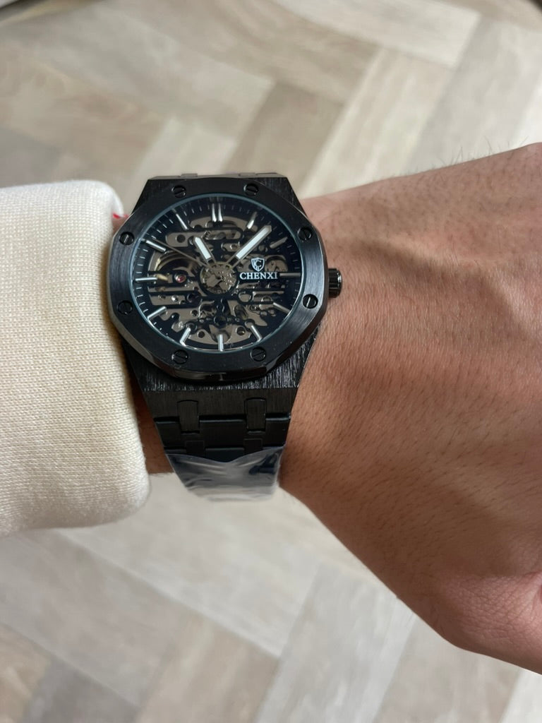 Men's Black Luxury Skeleton Automatic Watch - Waterproof Stainless Steel AP Style