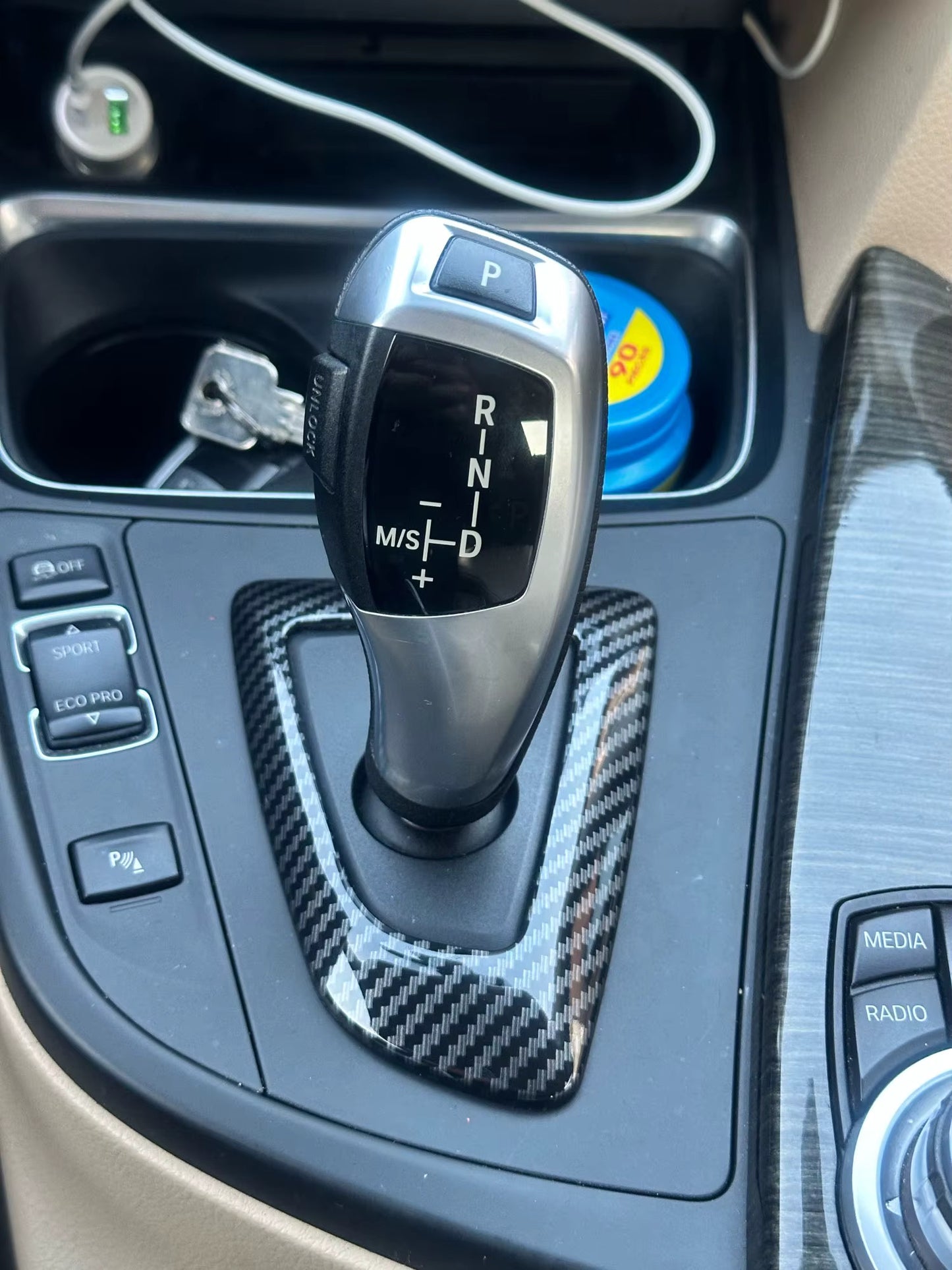 BMW Carbon Fiber Gear Shift Knob Panel Cover Trim for BMW 1-4 Series F20-F36
