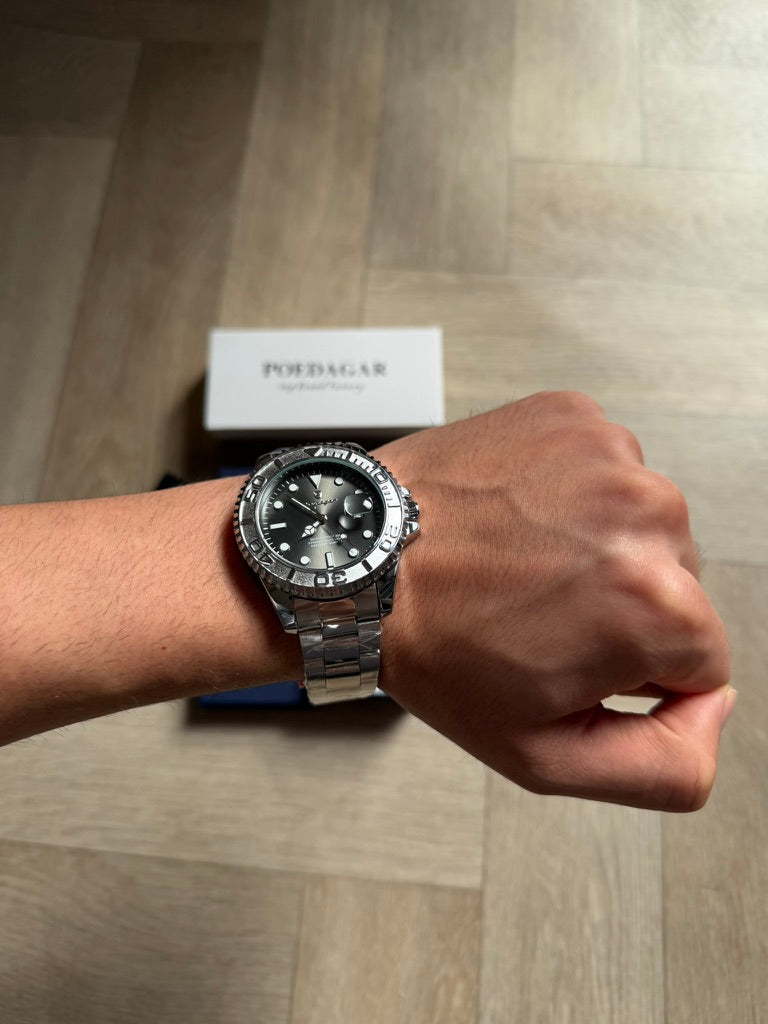 Men Watch Silver submarine Date Quartz with Black Dial and Waterproof luxury