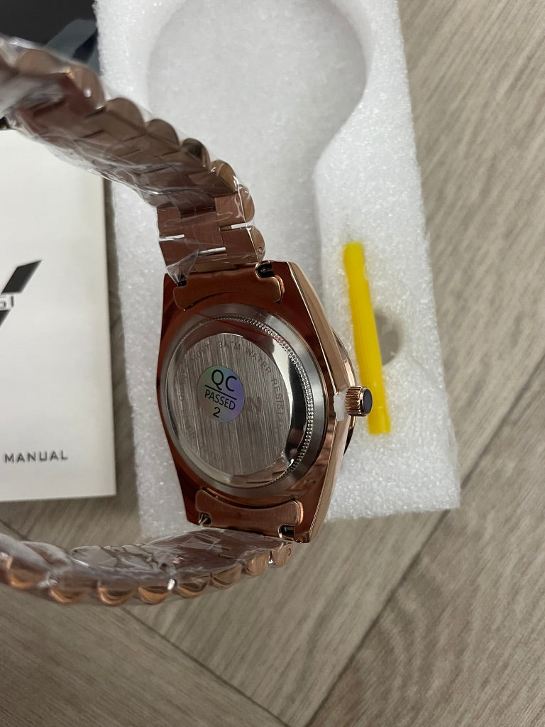 Men's Rose Gold Day Date Watch Quartz with Green Dial
