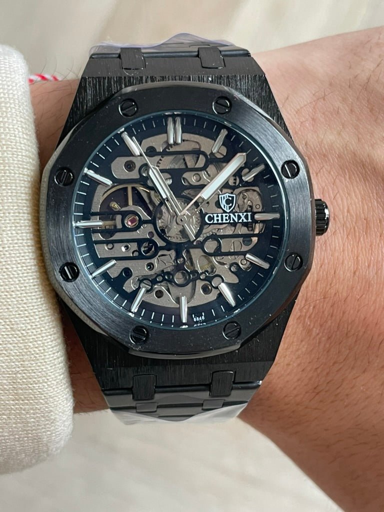Men's Black Luxury Skeleton Automatic Watch - Waterproof Stainless Steel AP Style
