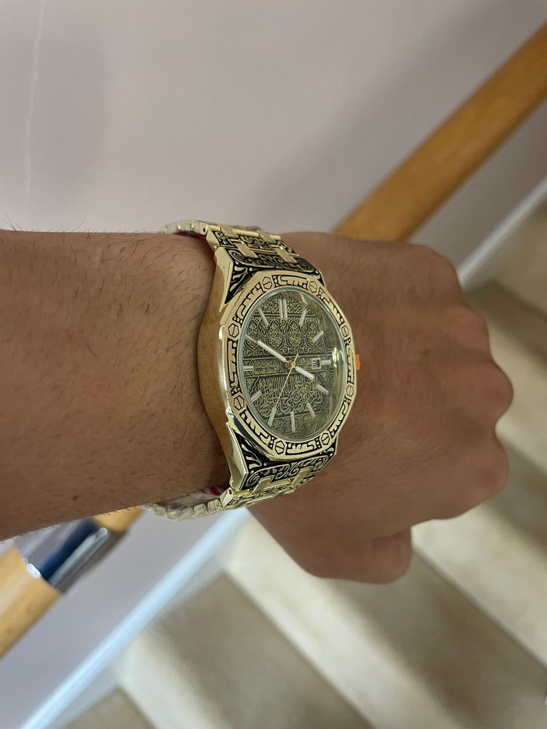 Men watch in gold with gold dial Arabic quartz watch – waterproof stainless steel