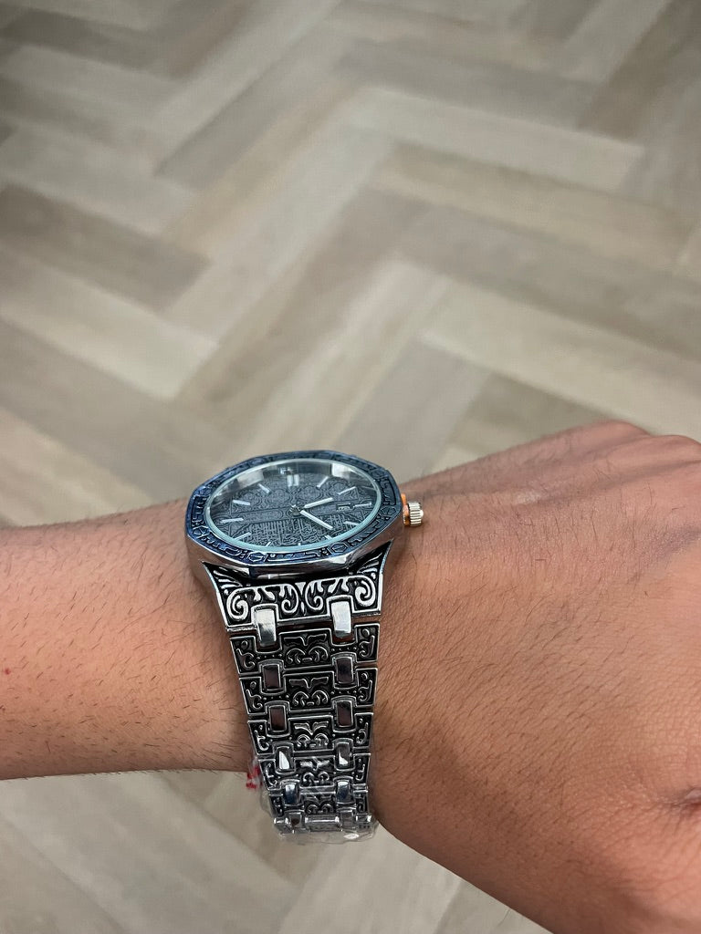 Men watch in silver with silver dial Arabic quartz watch – waterproof stainless steel