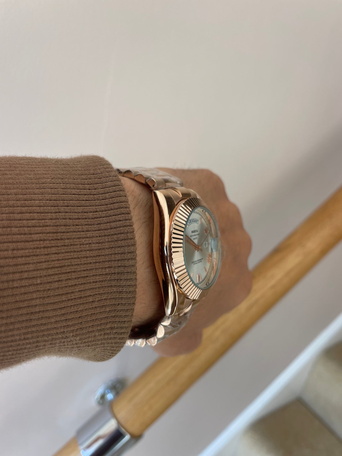 Men's Rose Gold Day Date Watch Quartz with White Dial