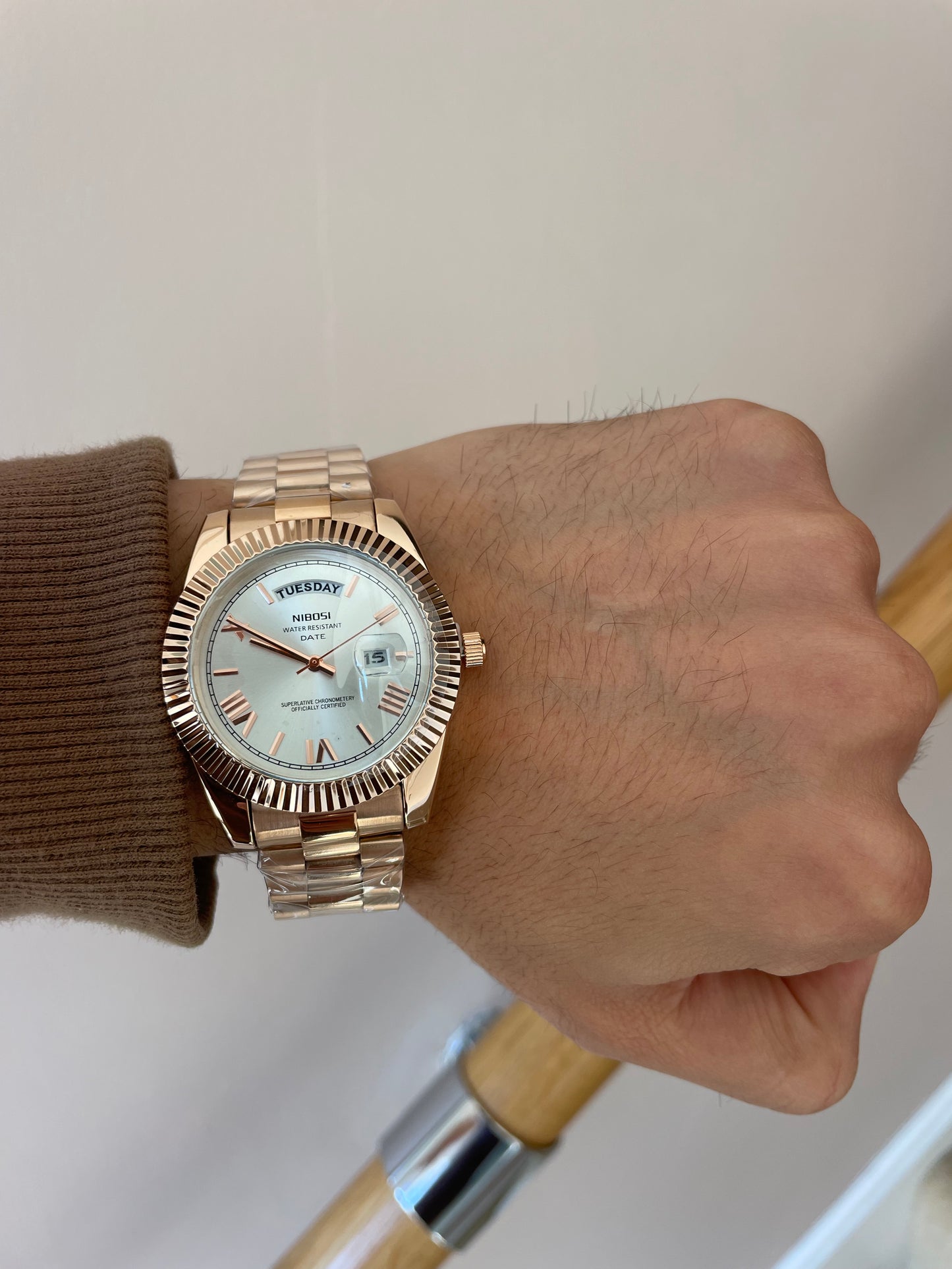 Men's Rose Gold Day Date Watch Quartz with White Dial