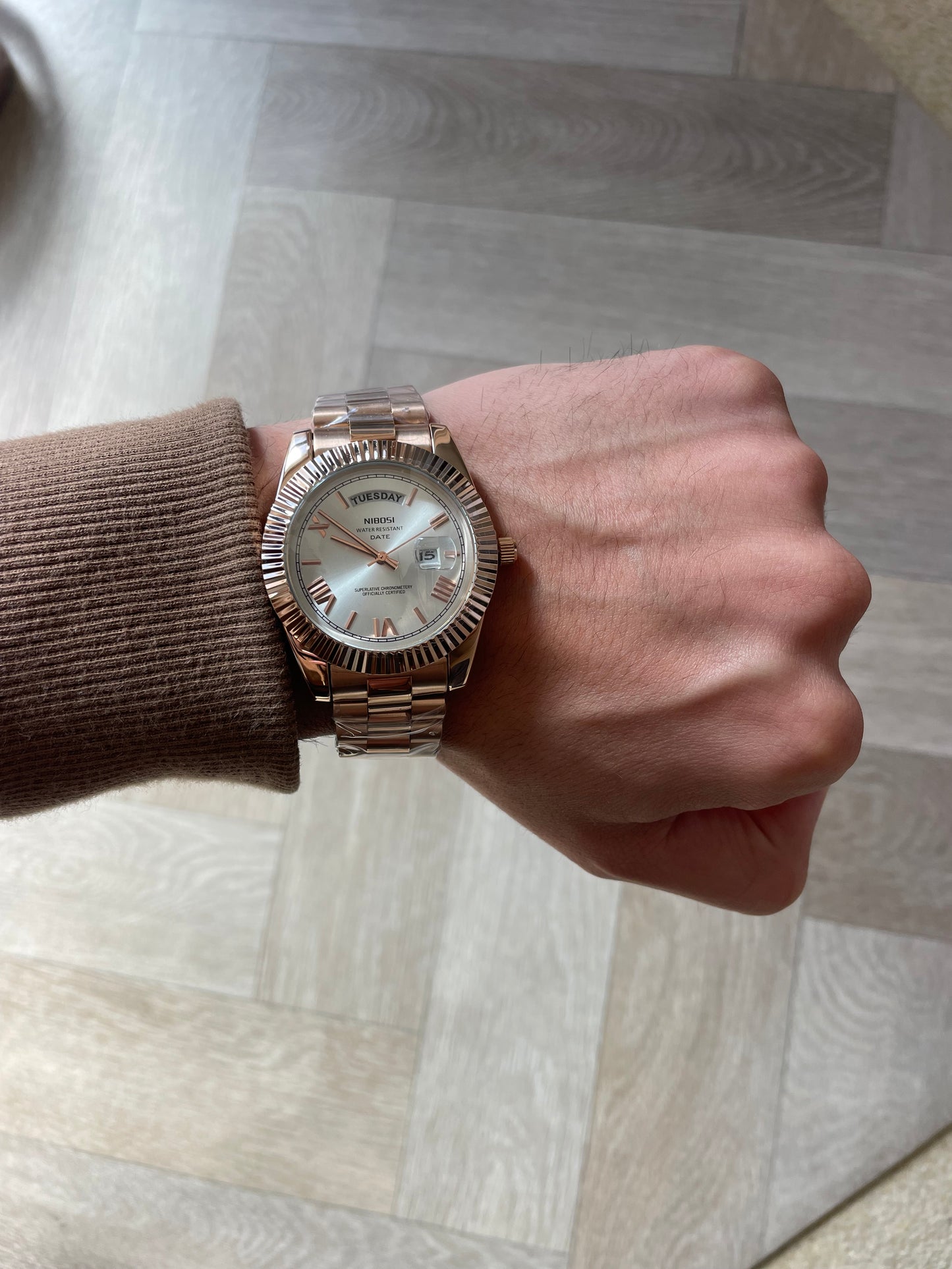 Men's Rose Gold Day Date Watch Quartz with White Dial