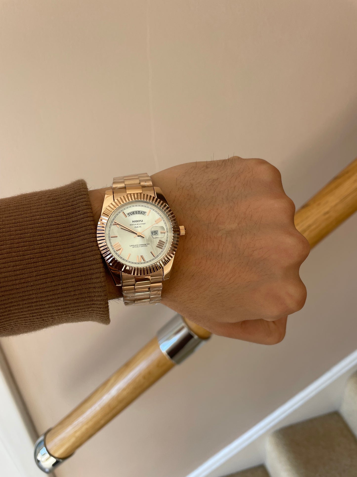 Men's Rose Gold Day Date Watch Quartz with White Dial