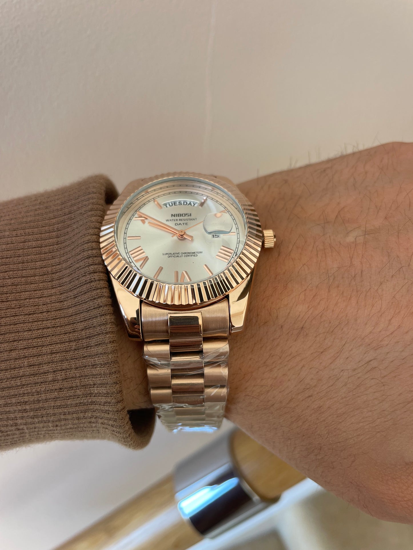 Men's Rose Gold Day Date Watch Quartz with White Dial