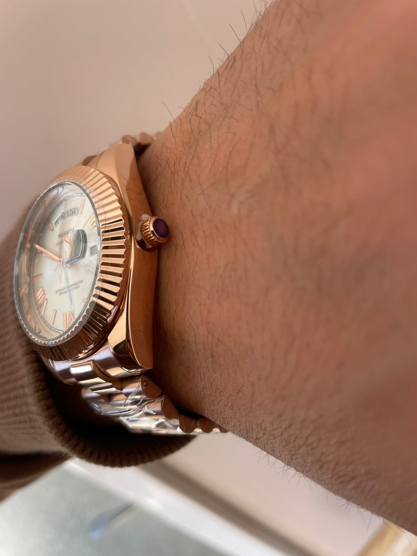 Men's Rose Gold Day Date Watch Quartz with White Dial