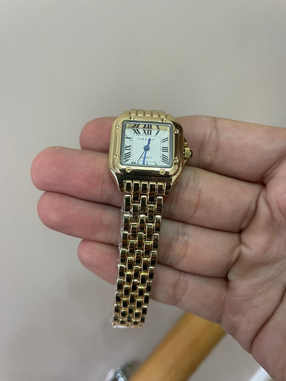 Women's Gold Rectangle Watch – White Dial, Stainless Steel Strap, Elegant Quartz Design