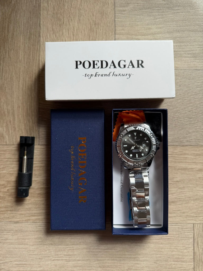 Men Watch Silver submarine Date Quartz with Black Dial and Waterproof luxury