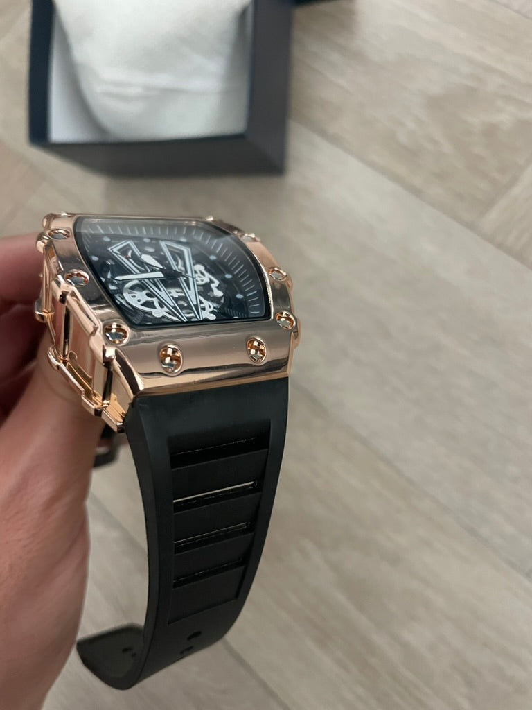 Luxury Rose Gold Tonneau Watch – Stainless Steel, Luminous & Sporty