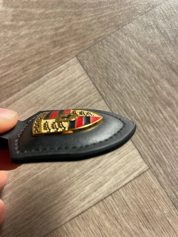 Porsche Leather Keyring – Black Crested Key Ring for Porsche 911, Panamera, Cayenne, Taycan, Macan, Carrera GT, 718, 928, 944, 968