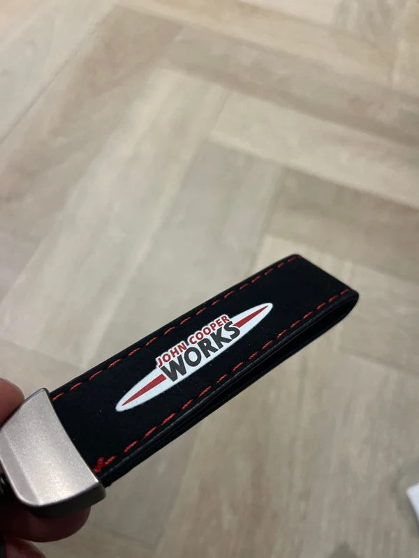 Mini JCW Suede Key Ring Chain John Cooper Works Alcantara Red Stitching Premium