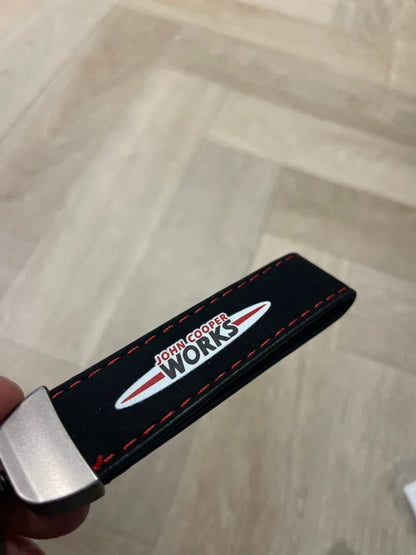 Mini JCW Suede Key Ring Chain John Cooper Works Alcantara Red Stitching Premium