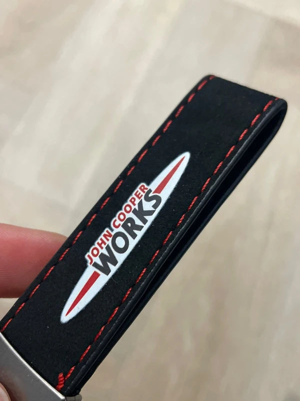 Mini JCW Suede Key Ring Chain John Cooper Works Alcantara Red Stitching Premium