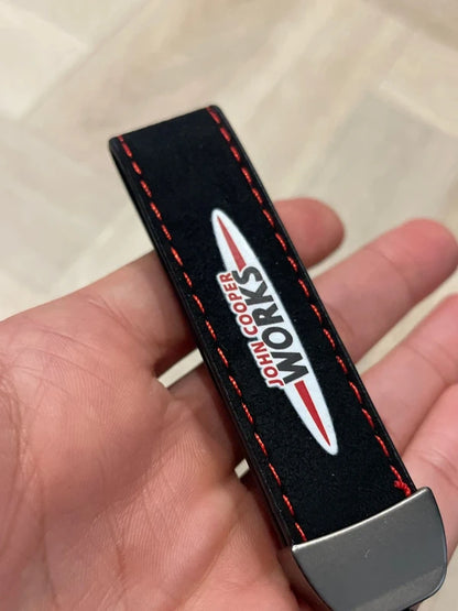 Mini JCW Suede Key Ring Chain John Cooper Works Alcantara Red Stitching Premium