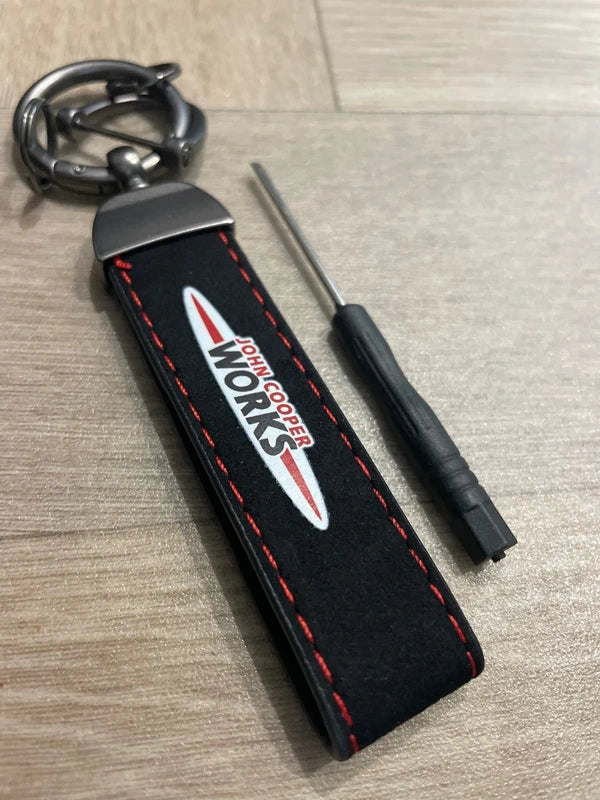 Mini JCW Suede Key Ring Chain John Cooper Works Alcantara Red Stitching Premium