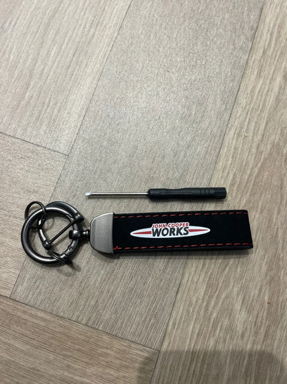 Mini JCW Suede Key Ring Chain John Cooper Works Alcantara Red Stitching Premium