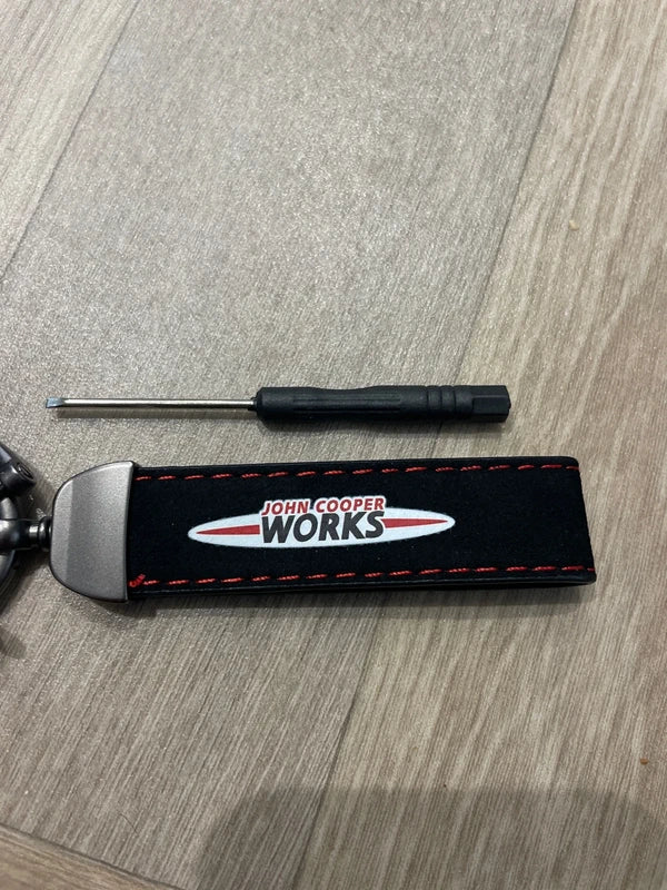 Mini JCW Suede Key Ring Chain John Cooper Works Alcantara Red Stitching Premium
