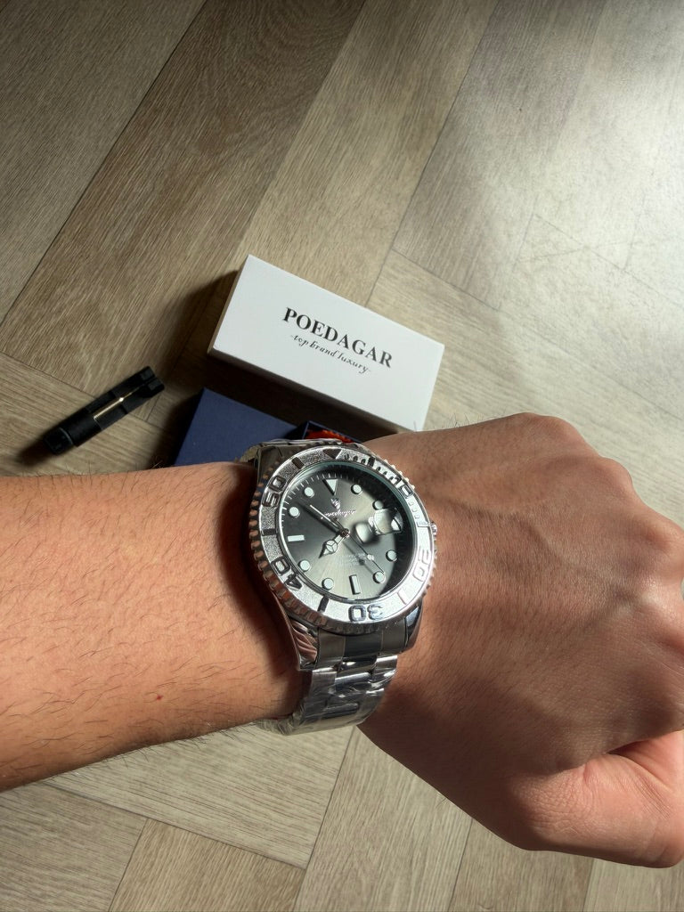 Men Watch Silver submarine Date Quartz with Black Dial and Waterproof luxury