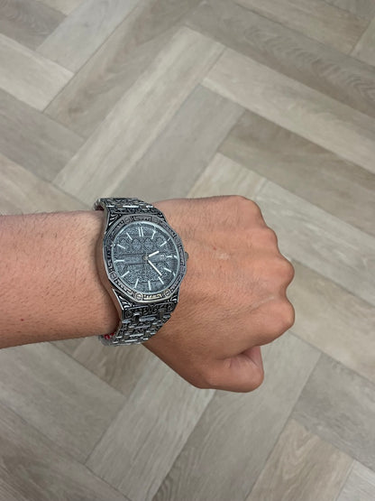 Men watch in silver with silver dial Arabic quartz watch – waterproof stainless steel