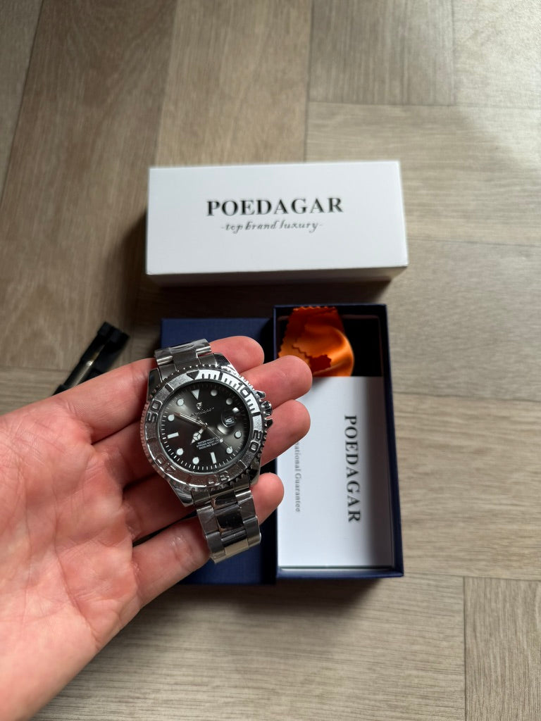 Men Watch Silver submarine Date Quartz with Black Dial and Waterproof luxury
