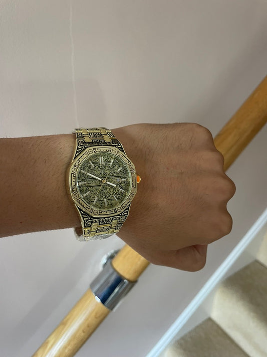 Men watch in gold with gold dial Arabic quartz watch – waterproof stainless steel
