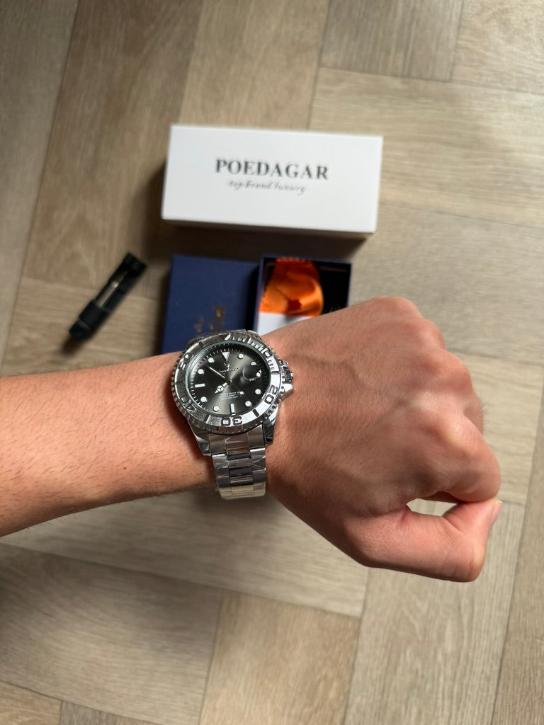 Men Watch Silver submarine Date Quartz with Black Dial and Waterproof luxury