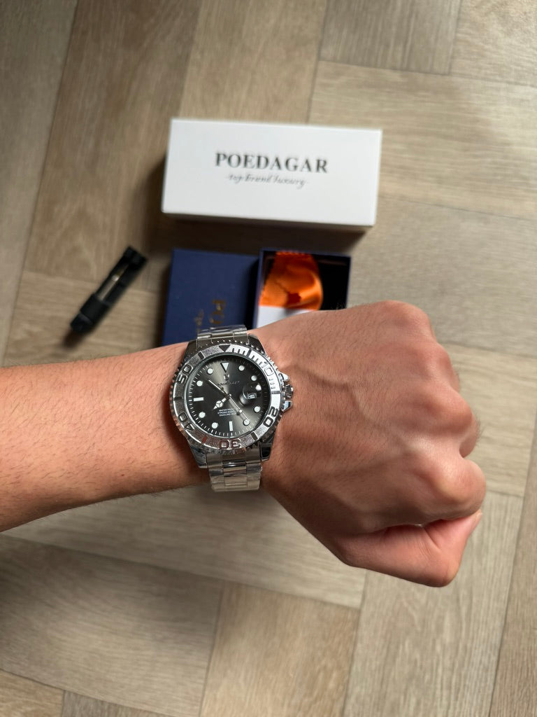 Men Watch Silver submarine Date Quartz with Black Dial and Waterproof luxury