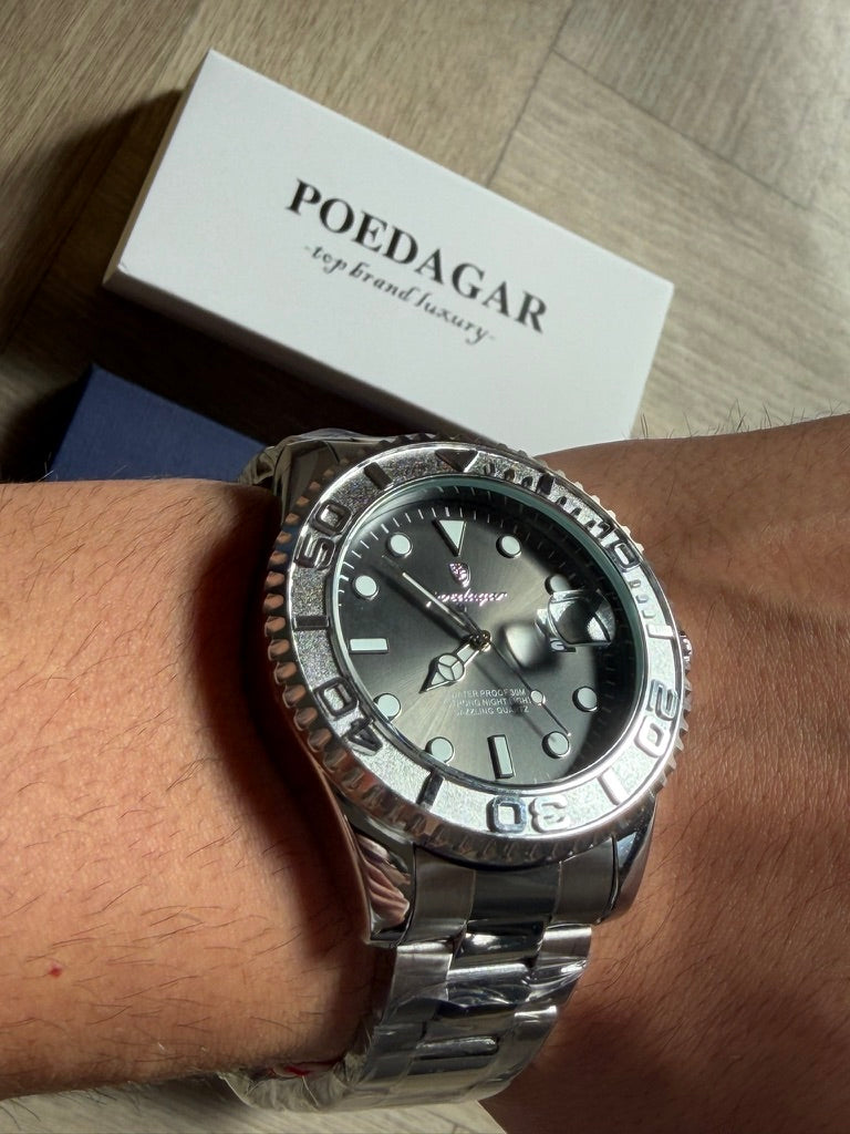 Men Watch Silver submarine Date Quartz with Black Dial and Waterproof luxury