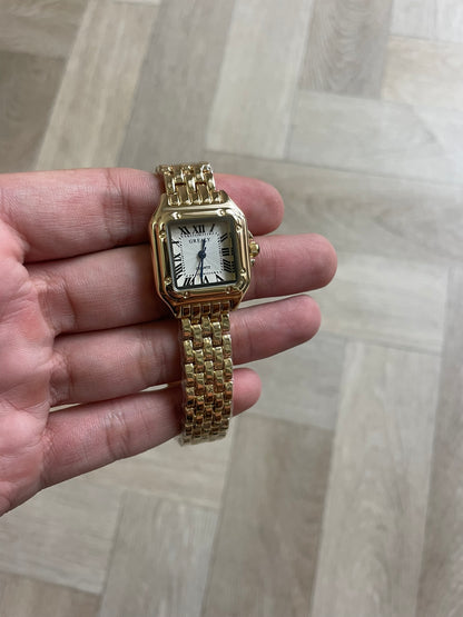 Women's Gold Rectangle Watch – White Dial, Stainless Steel Strap, Elegant Quartz Design