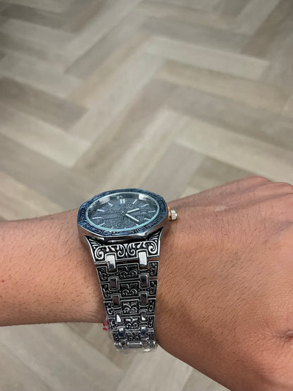 Men watch in silver with silver dial Arabic quartz watch – waterproof stainless steel