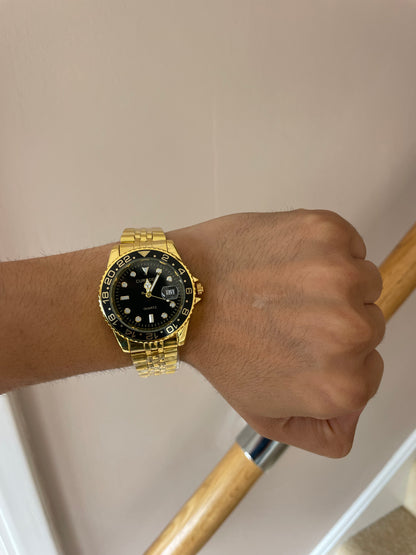 Men's Gold Watch – Black Dial with Jubilee Strap