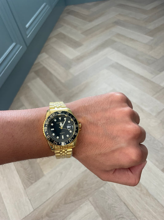 Men's Gold Watch – Black Dial with Jubilee Strap