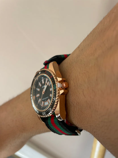 Men's Watch Classic Rose Gold & Black  – Luxury Quartz, Stainless Steel, nylon strap