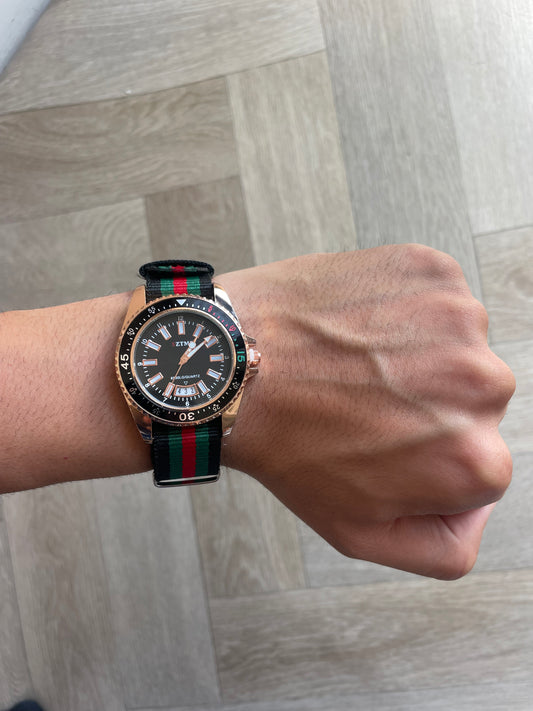 Men's Watch Classic Rose Gold & Black  – Luxury Quartz, Stainless Steel, nylon strap