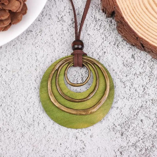 Green Pendant Necklace – Boho Statement Necklace – Long Cord Necklace – Gift for Her