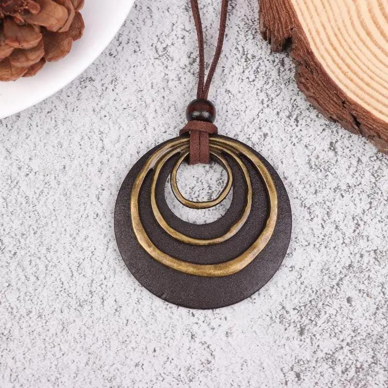 Green Pendant Necklace – Boho Statement Necklace – Long Cord Necklace – Gift for Her