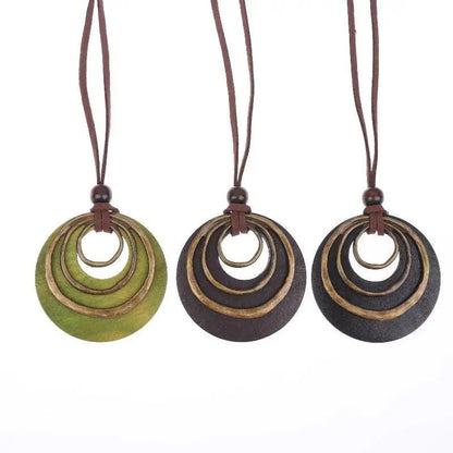 Green Pendant Necklace – Boho Statement Necklace – Long Cord Necklace – Gift for Her
